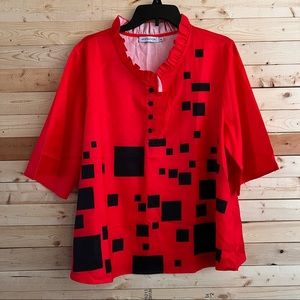 ✅ 3/$20 Misslook Women’s NWOT Red Black Square print top plus size 3XL